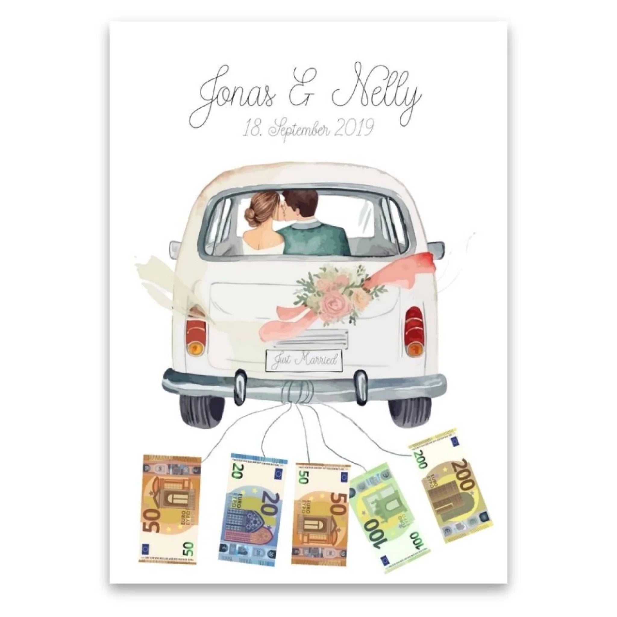 „Just Married" Poster - Personalisiertes Geldgeschenk zur Hochzeit