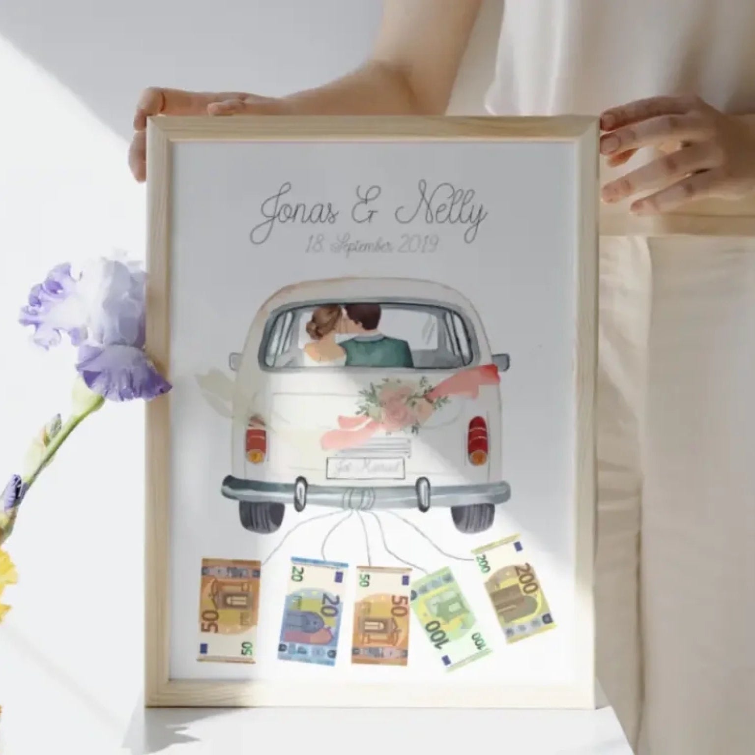 „Just Married" Poster - Personalisiertes Geldgeschenk zur Hochzeit
