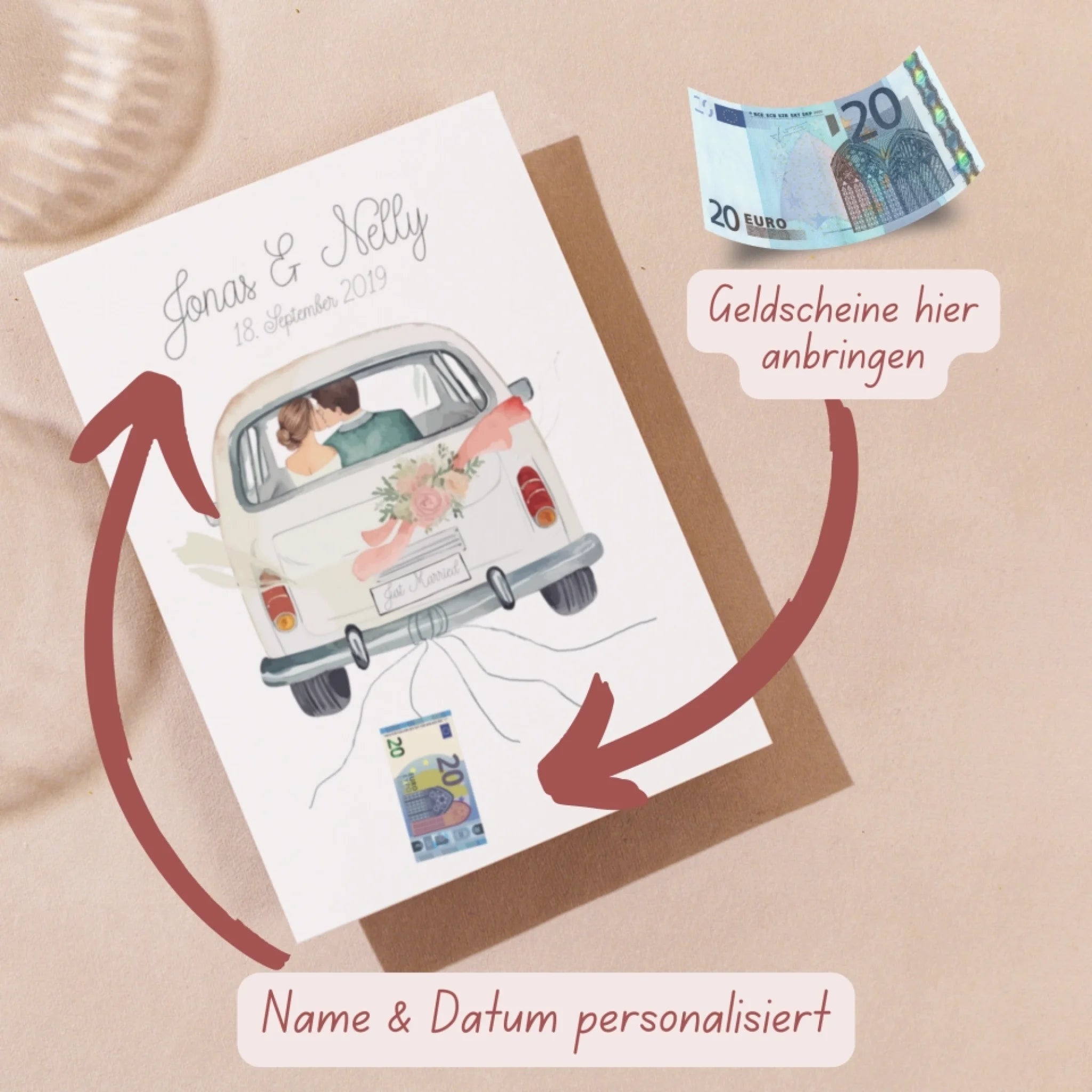 „Just Married" Poster - Personalisiertes Geldgeschenk zur Hochzeit