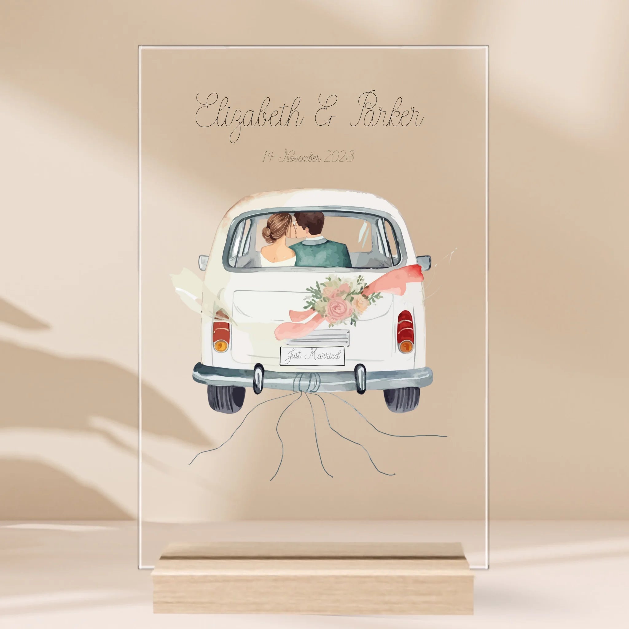 „Just Married“ - Personalisiertes Acryl Glas als Geldgeschenk zur Hochzeit