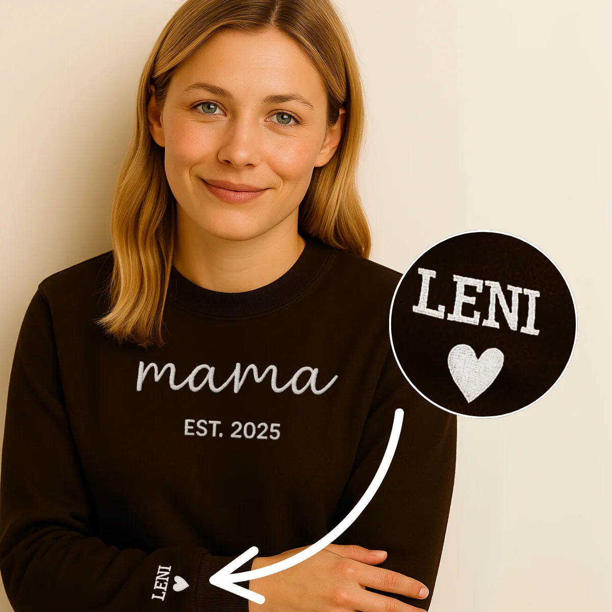 Personalisierter “MAMA”-Sweater mit Kindernamen Stick Geschenk Mama