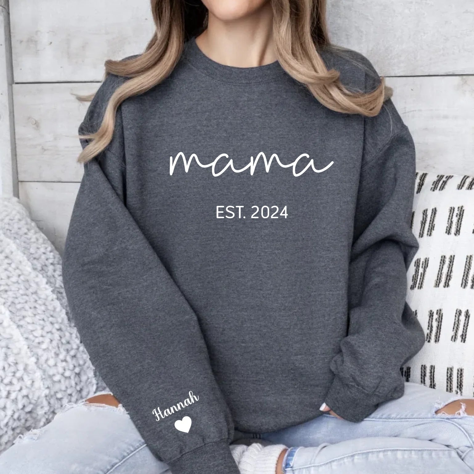 Personalisiertes-Mama-Sweatshirt-Mit-Kindernamen-Gray