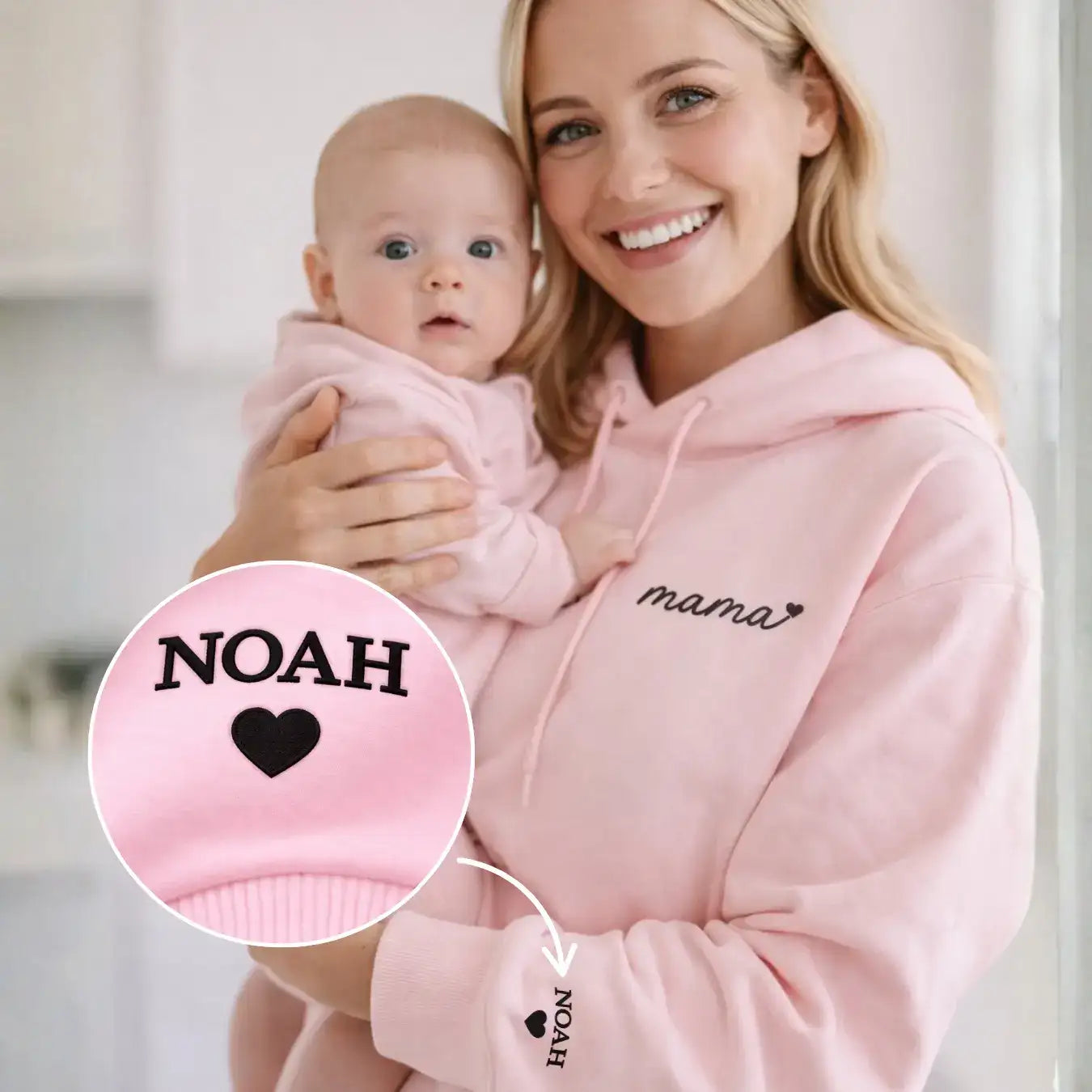 "mama" - Personalisierter, bestickter Hoodie mit Kindernamen