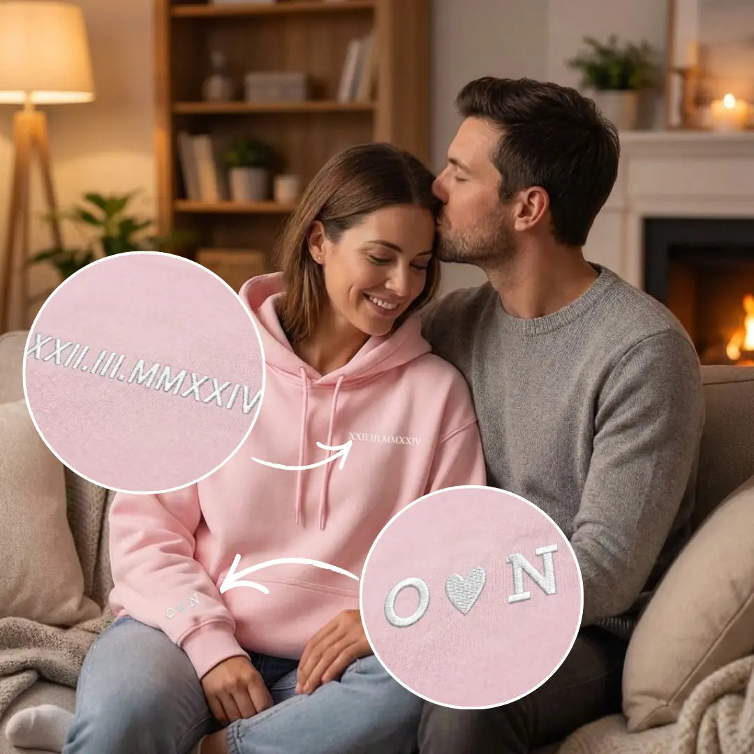 "Römische Zahlen" - Individuell bestickter Paar-Hoodie