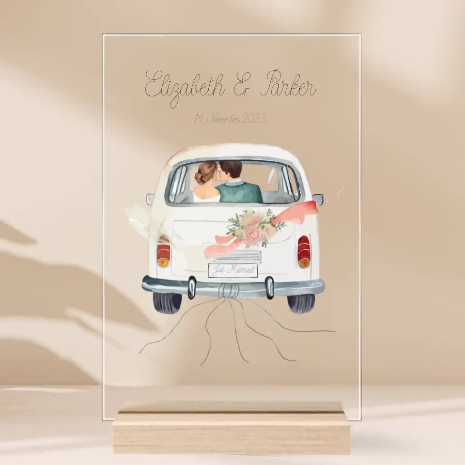 „Just Married“ - Personalisiertes Acryl Glas als Geldgeschenk zur Hochzeit