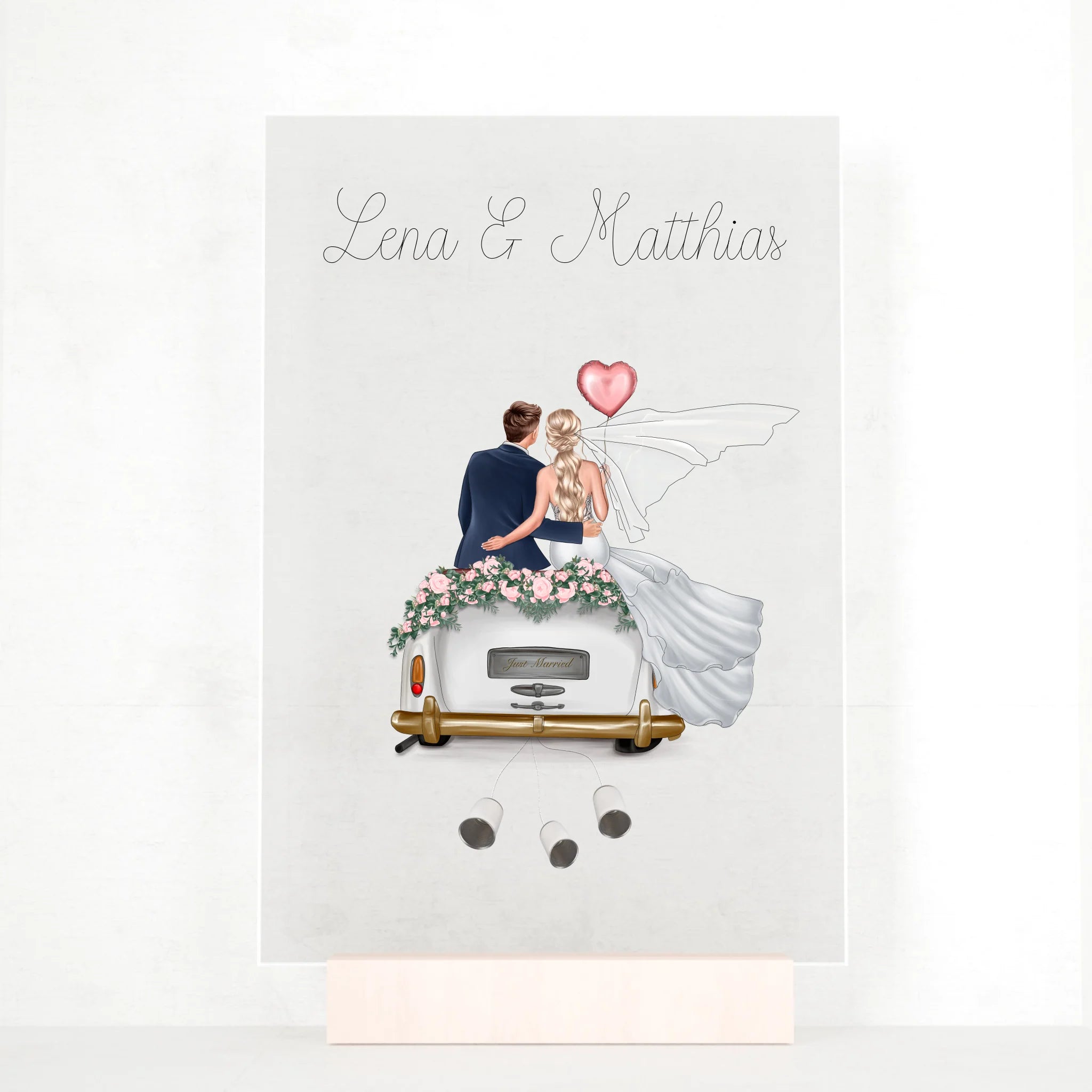 “Just Married“ - Personalisiertes Acryl Glas als Geldgeschenk zur Hochzeit