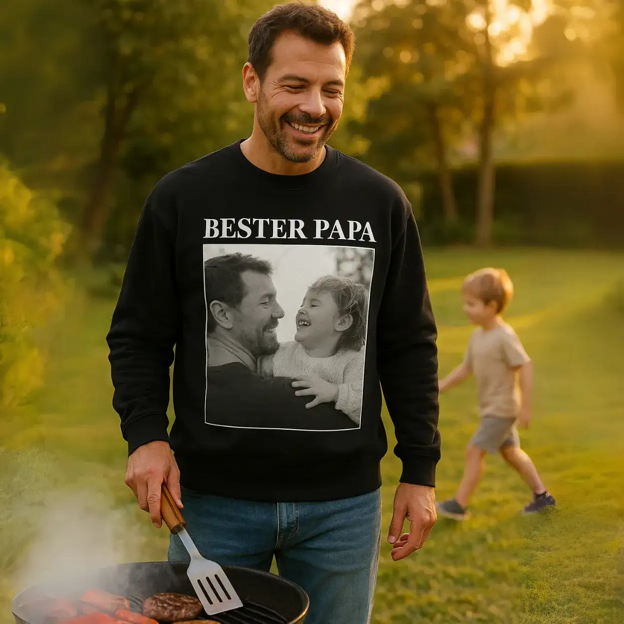"Bester Papa" - Personalisiertes Vintage Sweatshirt mit Fotos
