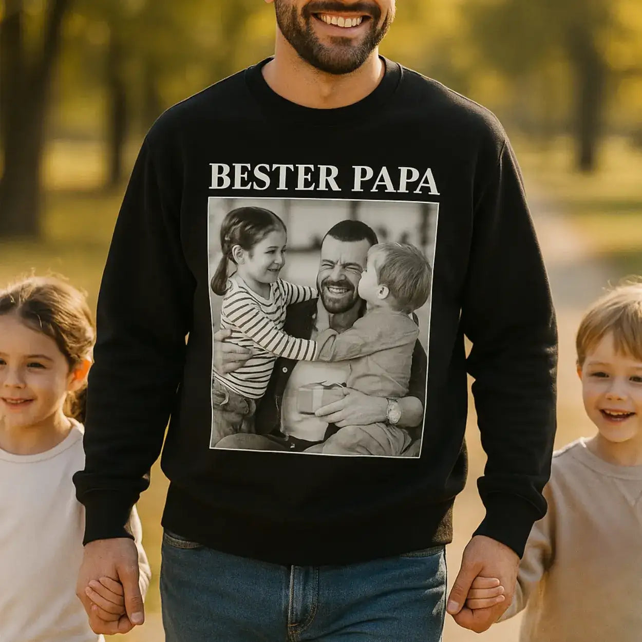 "Bester Papa" - Personalisiertes Vintage Sweatshirt mit Fotos