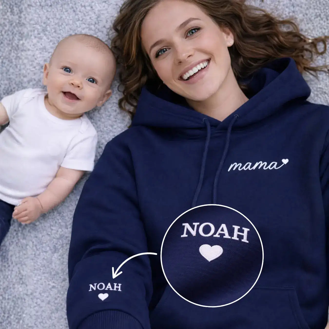 "mama" - Personalisierter, bestickter Hoodie mit Kindernamen