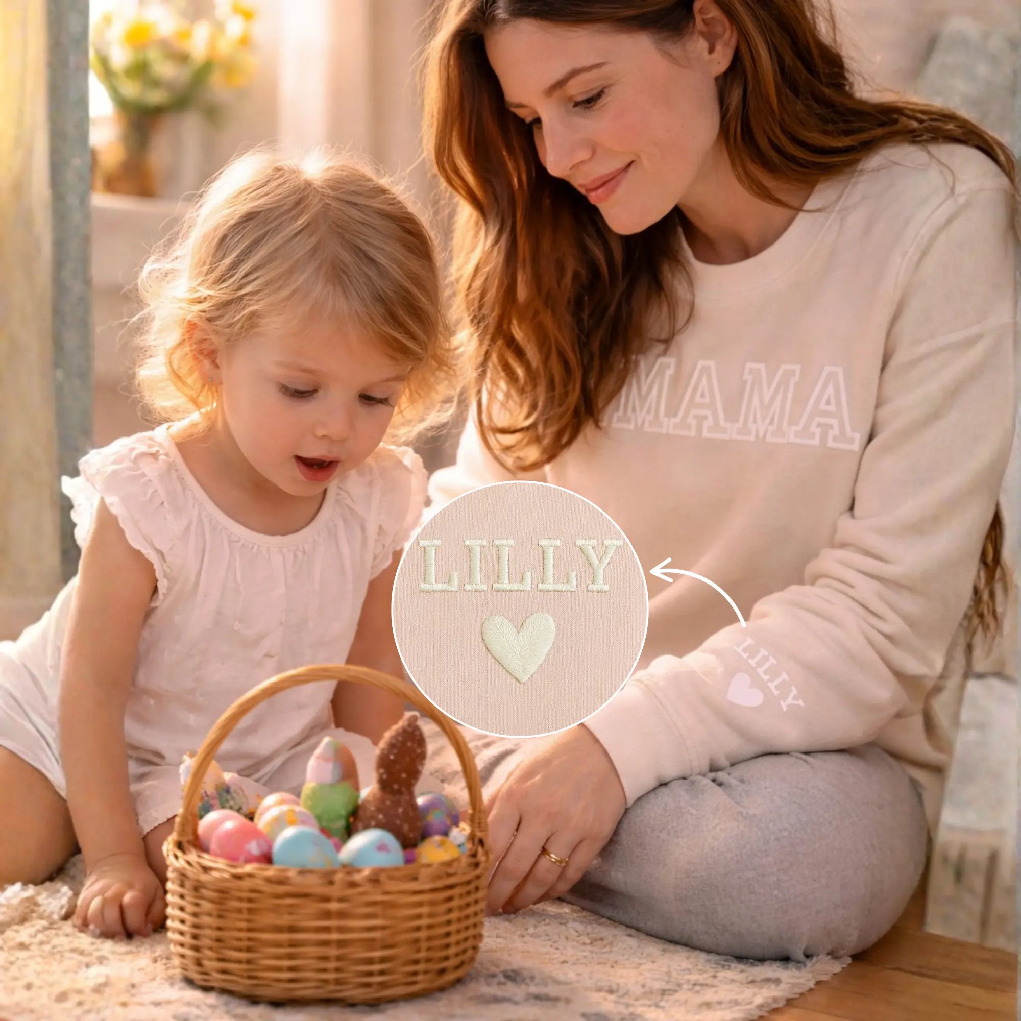 "Mama" - Personalisiertes, besticktes Sweatshirt mit Kindernamen