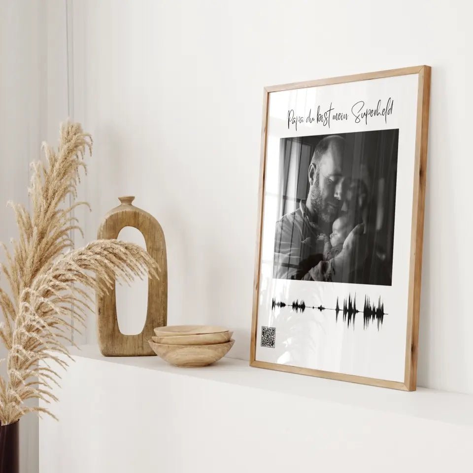 Personalisiertes Soundwave-Poster mit QR-Code zum Vatertag - Wellentine.de