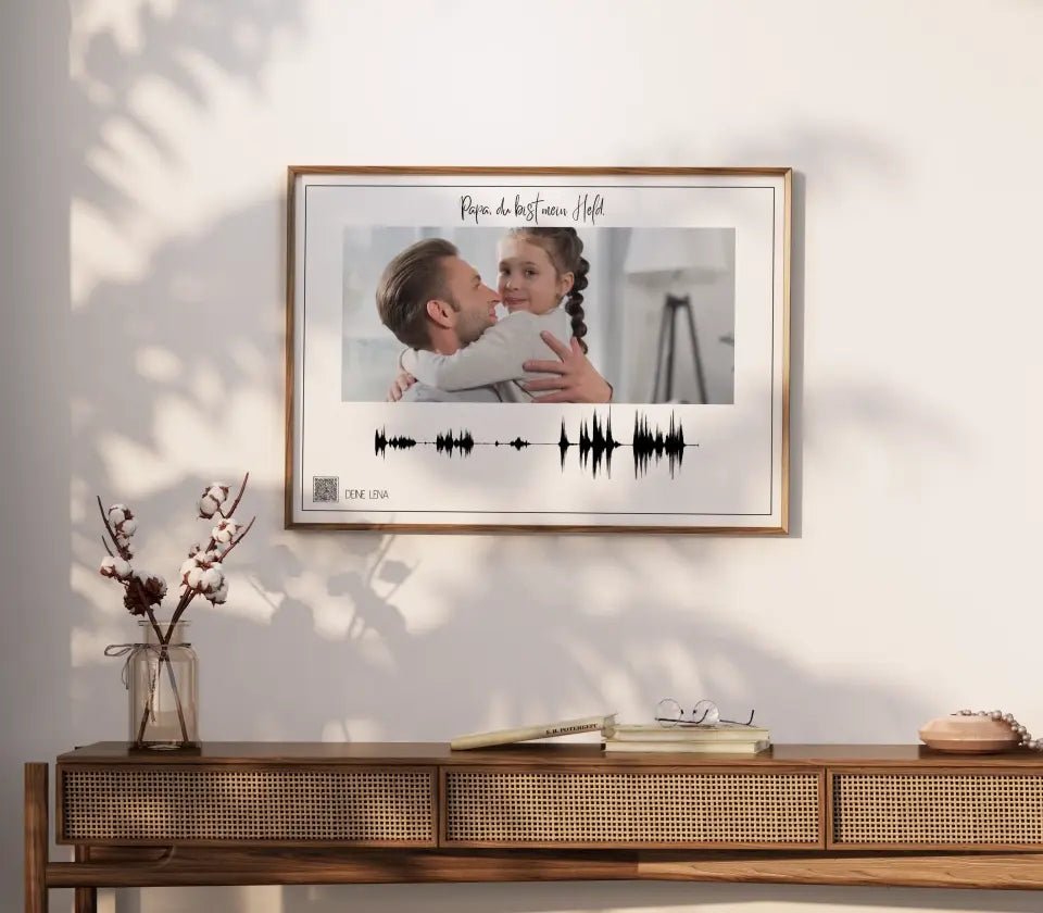 Personalisiertes Soundwave-Poster mit QR-Code zum Vatertag - Wellentine.de
